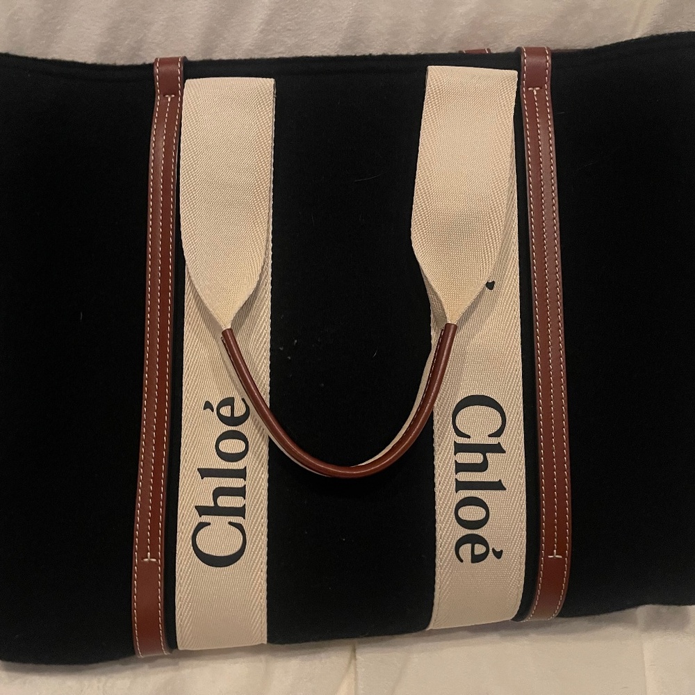 Woody Tote Recycled Felt with Leather and Canvas Large - Black